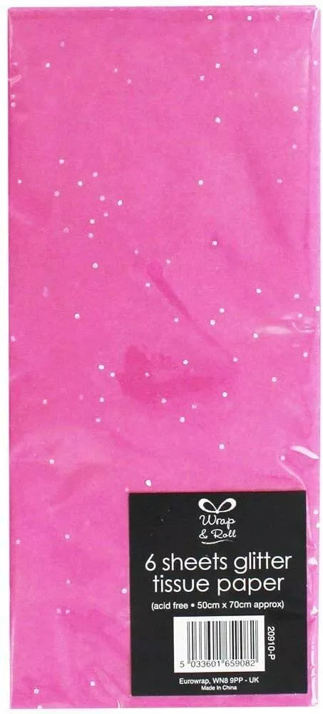 Tissue Paper Pk 6 Sheets Pink Glitter