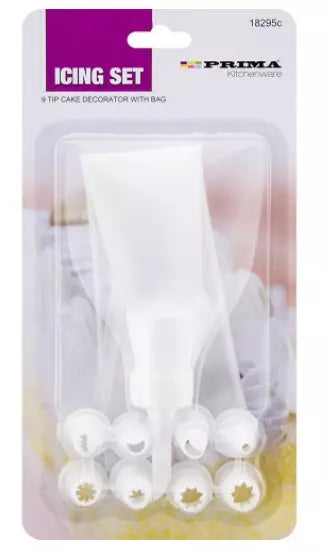 Poche à douille réutilisable Prima avec 9 douilles assorties pour décorer les cupcakes et gâteaux