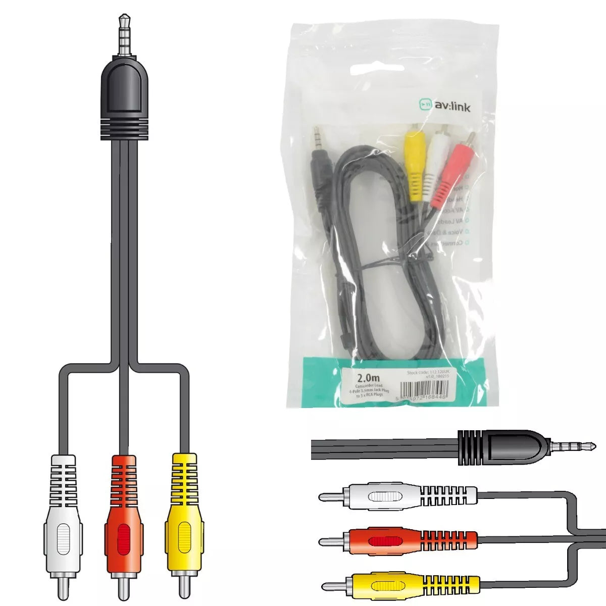 Camcorder lead 4-Pole 3.5mm Jack Plug To 3x RCA Plugs