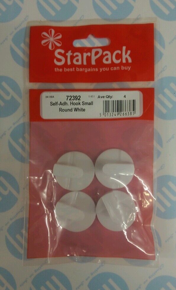 Self Adhesive Hooks, Small Round White 4pk