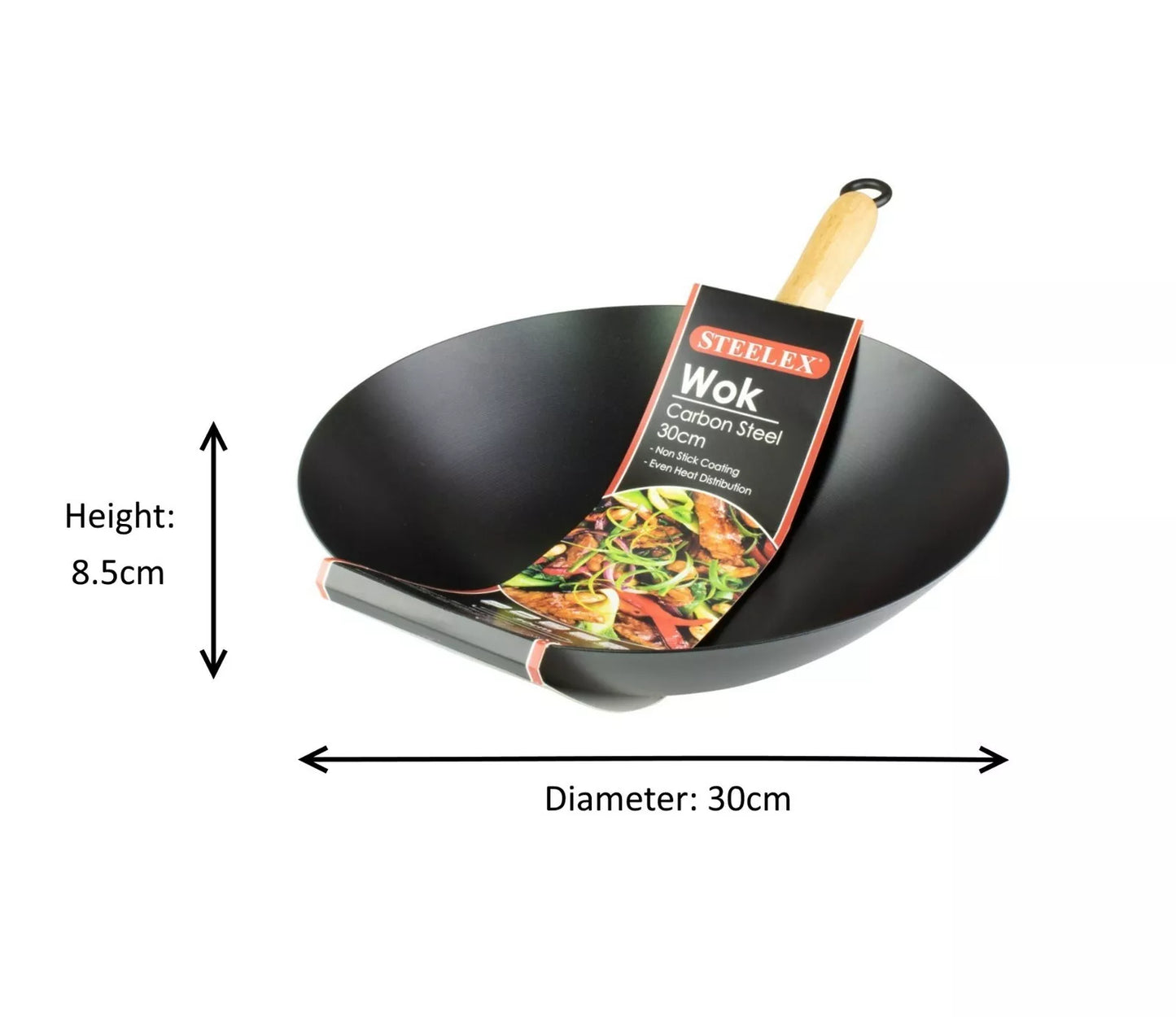 30cm Non Stick Wok Deep Frying Pan Carbon Steel Large Stir Fry Pan Cooking Kadai