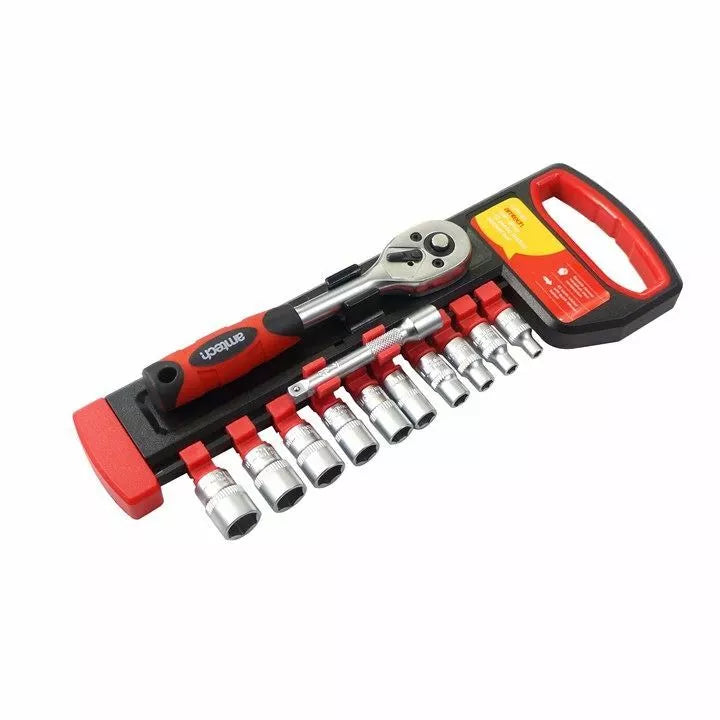 Jeu de douilles métriques Amtech 12 pièces 1/4 pouce, 4-13 mm, cliquet