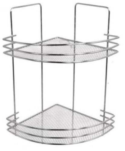 Étagère d'angle de salle de bain en maille à 2 niveaux, en chrome, organisateur, serviteur de douche, porte-rangement