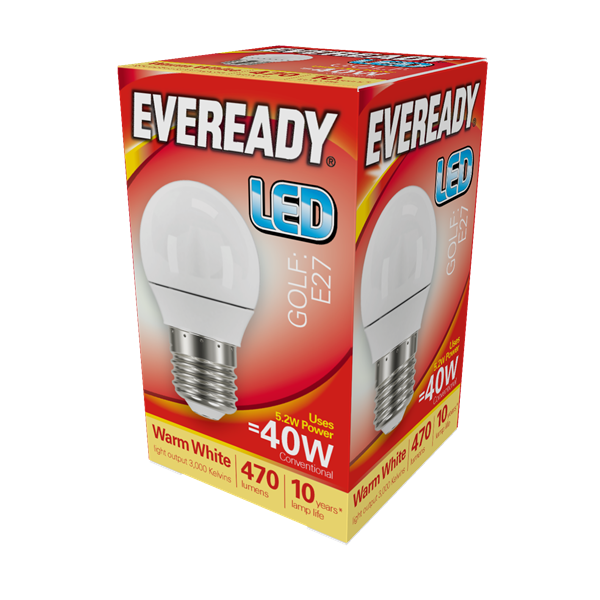 Eveready LED Golf 470 Lumen Opal E27 Warm White Boxed