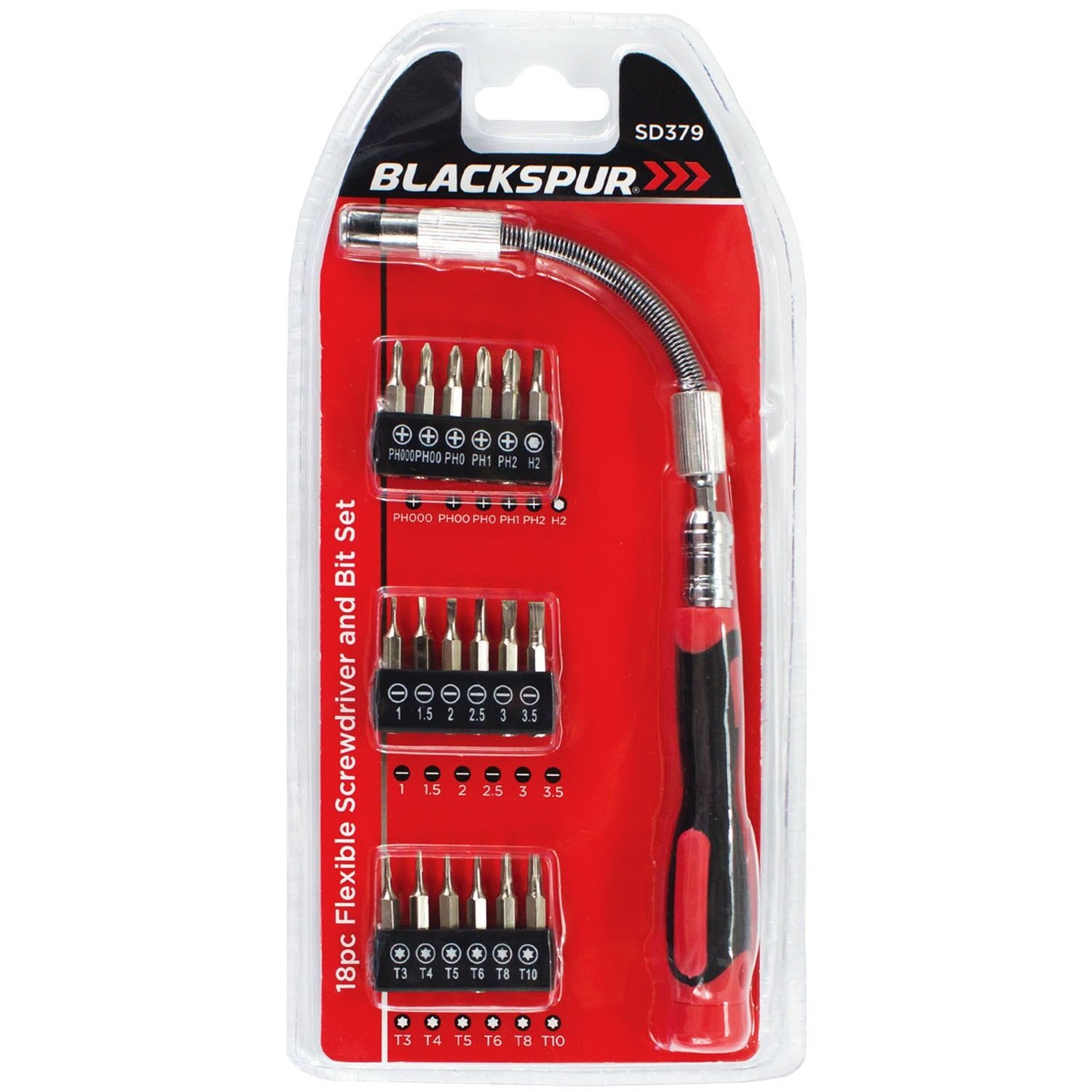 Tournevis flexible Blackspur et jeu de 18 embouts, multi