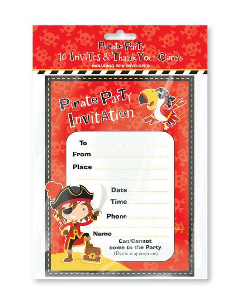 Pack of 10 Pirate Party Invites and Thank You Card with Envelope