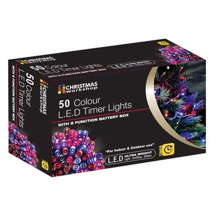 Guirlande Lumineuse de Noël 50 LED à Piles avec Minuteur - Multicolore