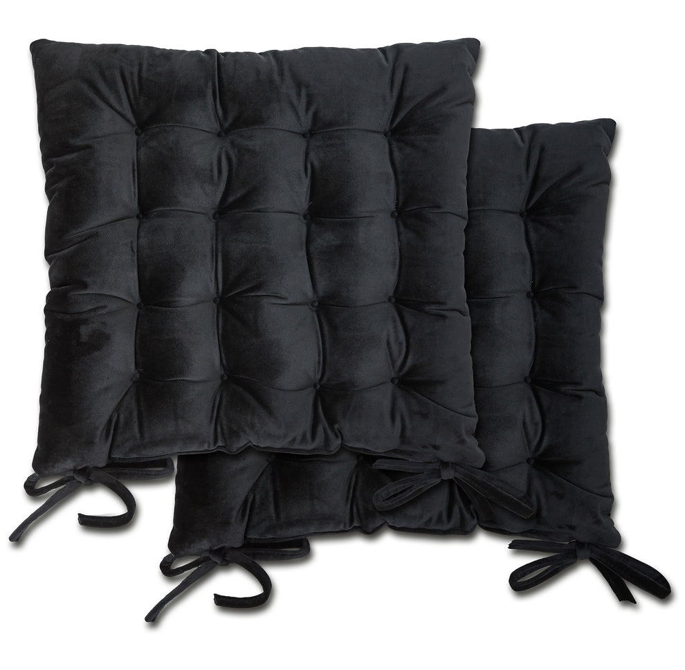 Thick & Quilted Velvet Seat Pad with Tie On - Black 1pc