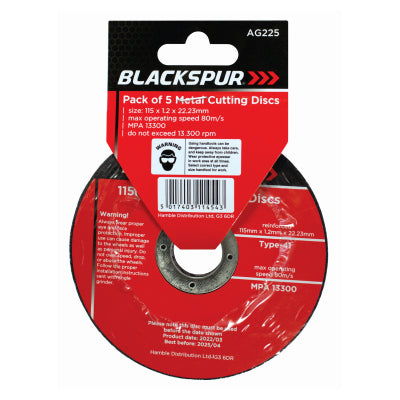 DISQUES À TRONÇONNER LE MÉTAL BLACKSPUR 115 X 1,2 MM, PAQUET DE 5