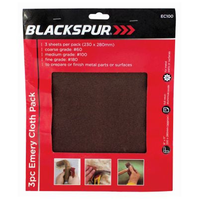 BLACKSPUR LOT DE 3 TOILES ÉMERIS 230 X 280MM - GRAINS ASSORTIS