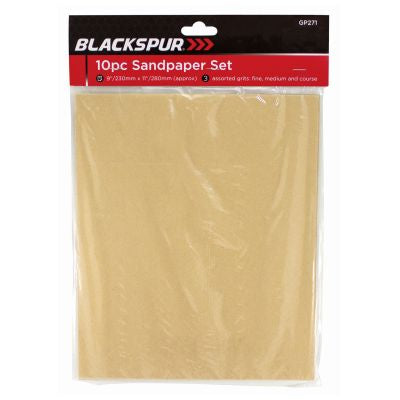 BLACKSPUR LOT DE 10 FEUILLES DE PAPIER DE VERRE - GRAINS ASSORTIS