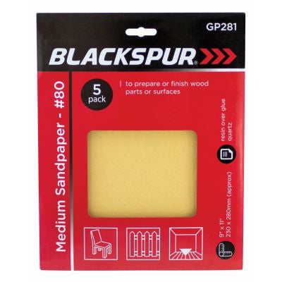 PAPIER DE VERRE MOYEN BLACKSPUR - PAQUET DE 5