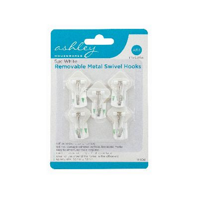 BLACKSPUR 5PC WHITE REMOVABLE METAL SWIVEL HOOKS