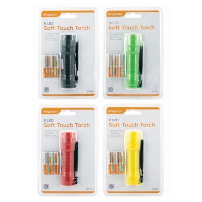 LAMPE DE POCHE BLACKSPUR 9 LED TOUCHER DOUX AVEC PILES - COULEURS ASSORTIES