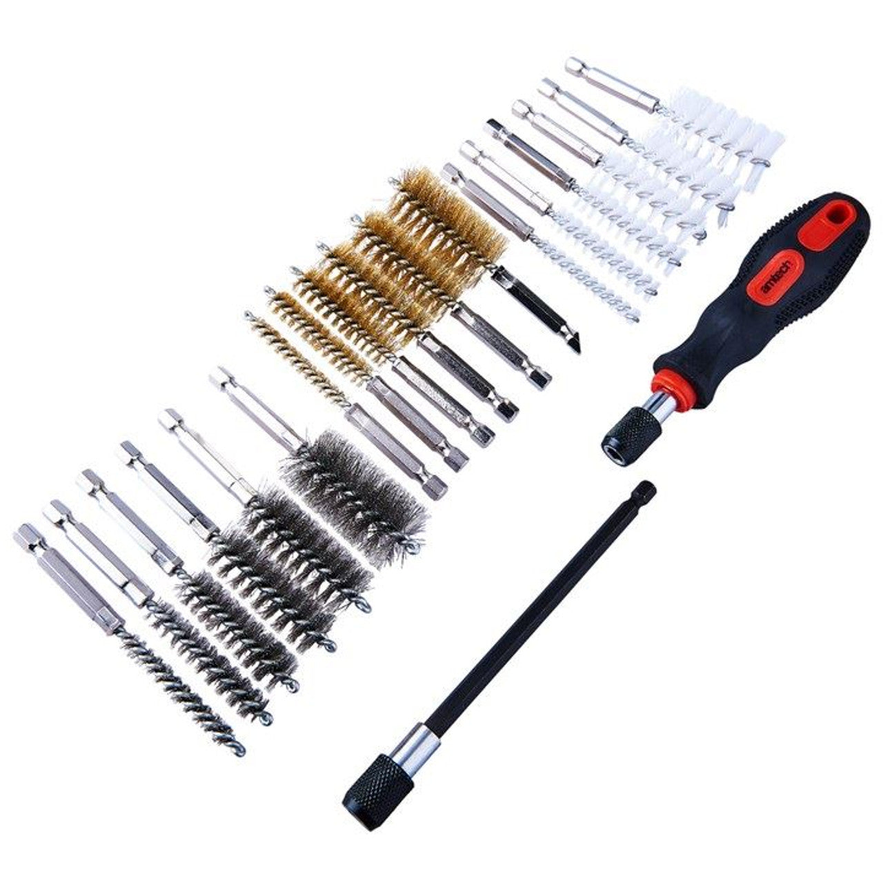 KIT DE NETTOYAGE BROSSE MÉTALLIQUE AMTECH 20 PIÈCES