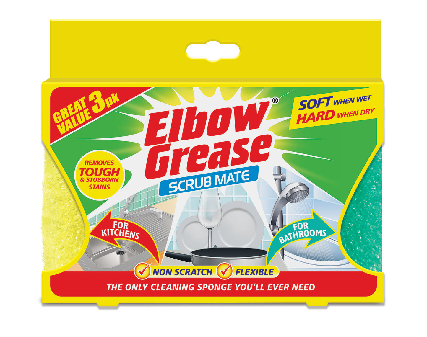 Éponge à récurer Elbow Grease, lot de 3 mélangées