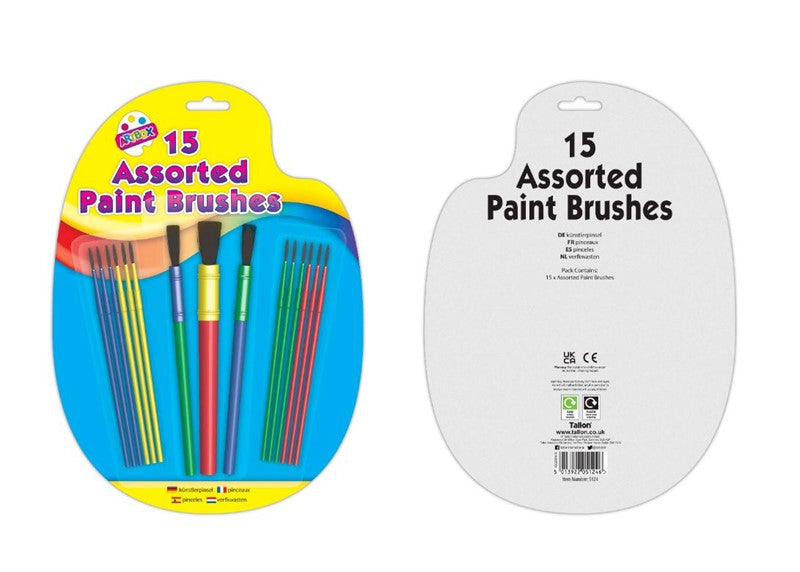 15 Assorted Plastic Handle Paint Brushes