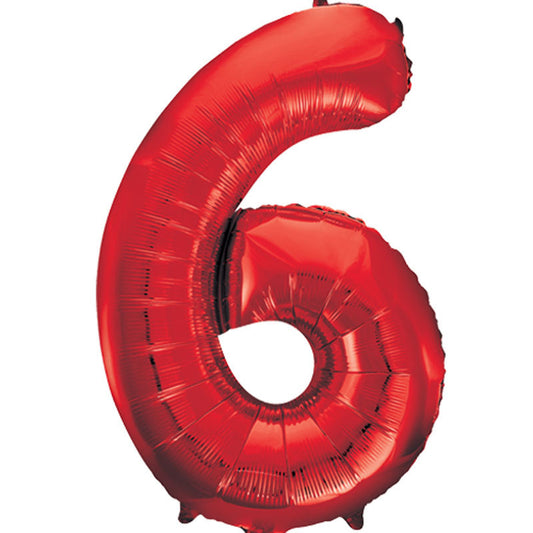 Giant Helium No 6 foil Balloon Red 34in