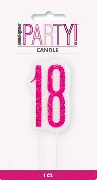 GLITZ PINK NUMBER CANDLE 18