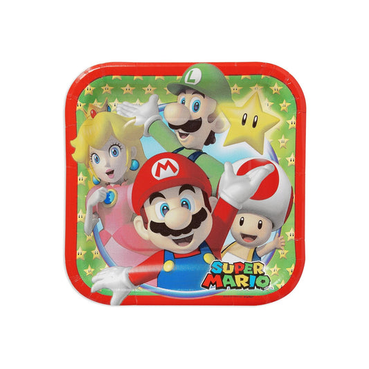 Super Mario 18cm Square Paper Party Plates Tableware Pack of 8