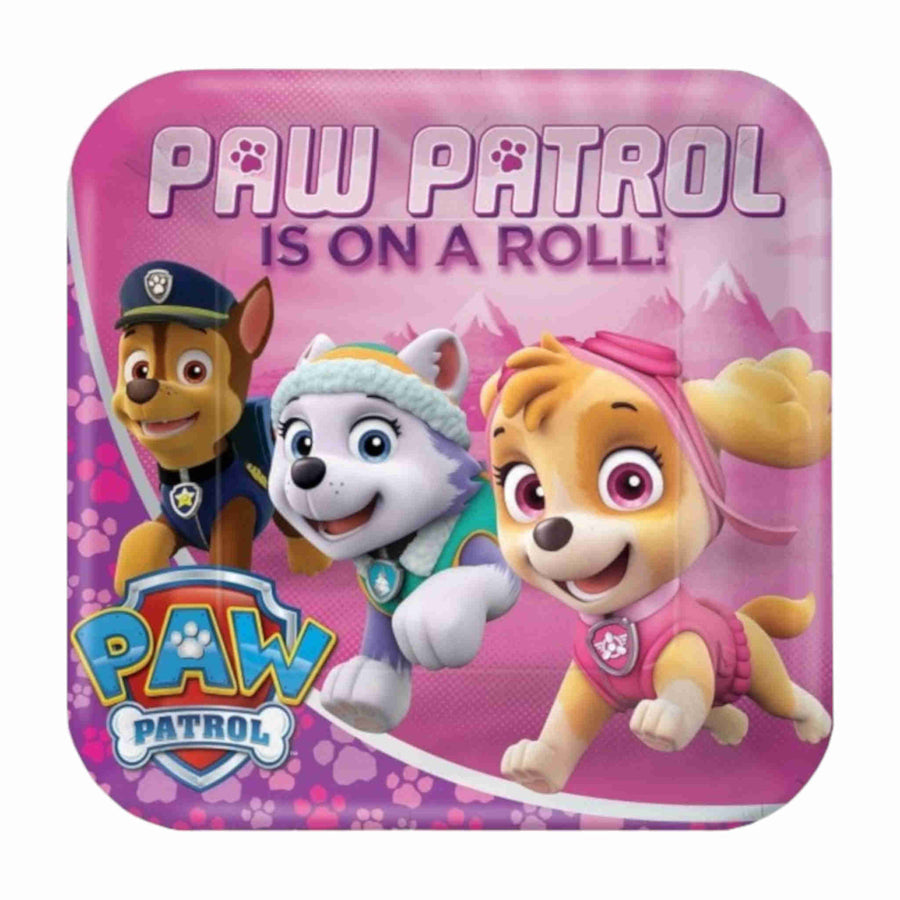 Paw Patrol Pink Square Paper Plates 8 Pack