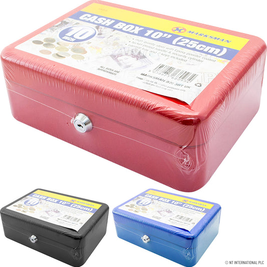 Secure Your Valuables with our 10-inch Cash Box - Durable and Compact Design - Assorted Colors