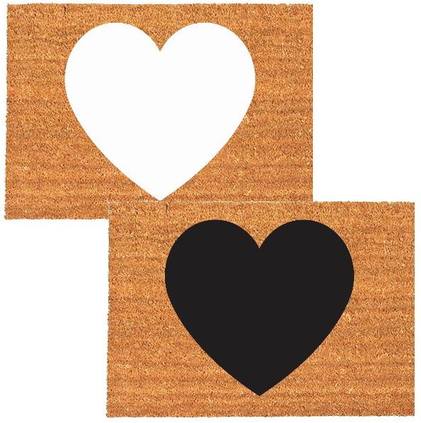 Paillasson en fibre de coco en forme de cœur - 60 x 40 cm - Lot de 2 motifs assortis - Tapis d'entrée de qualité supérieure pour la décoration intérieure