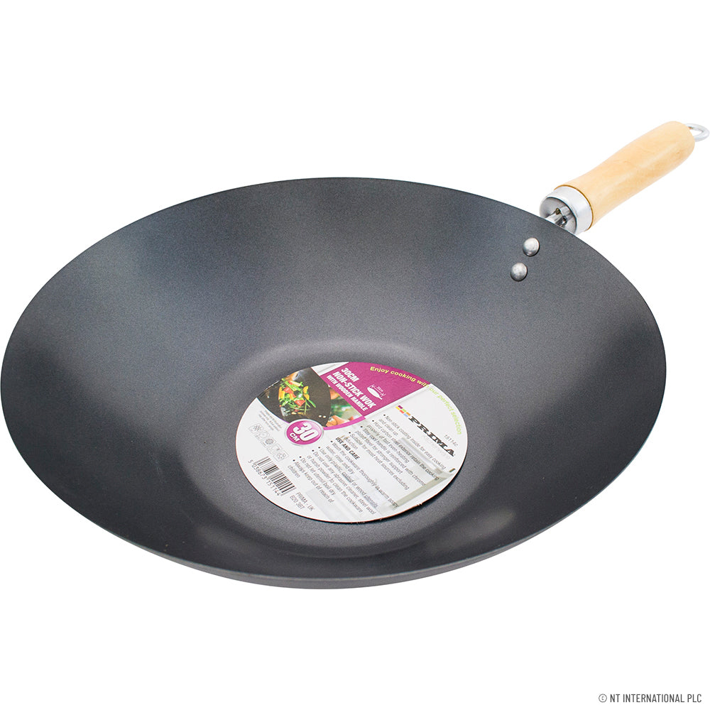 Wok anti-adhésif 30 x 9 cm – Manche en bois pour une cuisson de précision