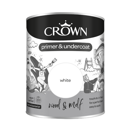 Crown Primaire et sous-couche à séchage rapide pour bois, blanc pur brillant 750ml