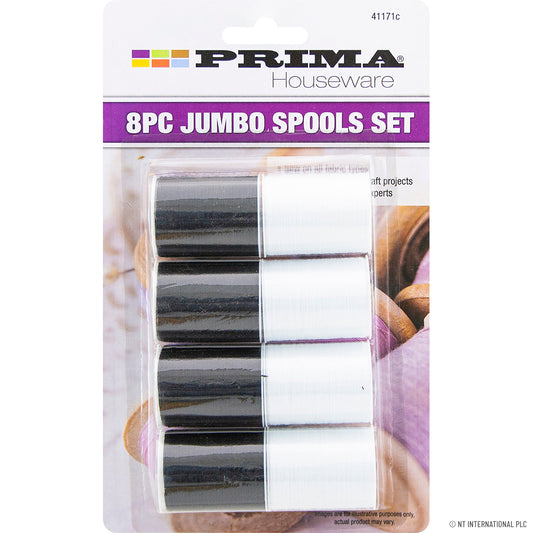 Lot de 8 bobines de fil à coudre jumbo de qualité supérieure (blanc/noir)