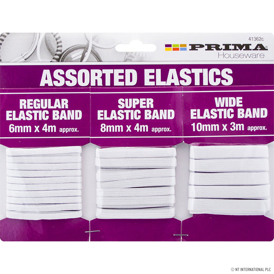 Versatile Assorted White Elastic Bands - 6mm, 8mm & 10mm