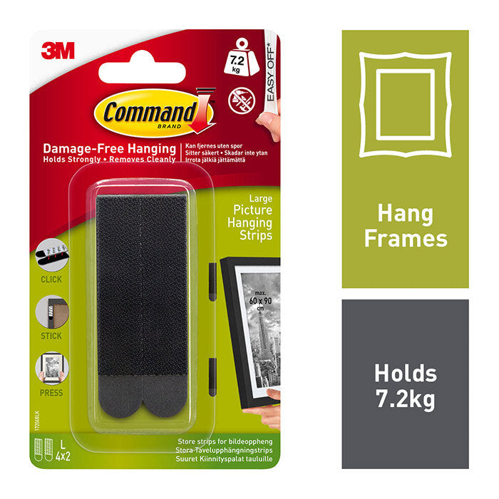 Command Large Picture Strips Black 4pk - 17206BLK