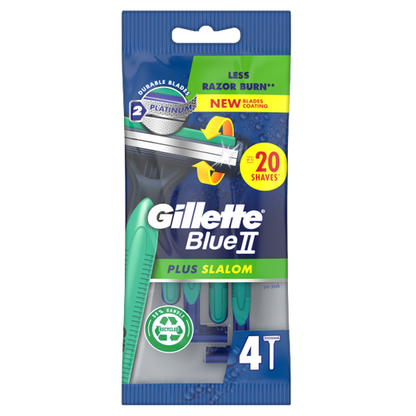 Gillette Blue II Plus Slalom Disposable Razors x4, With Two Blades and Pivoting Head