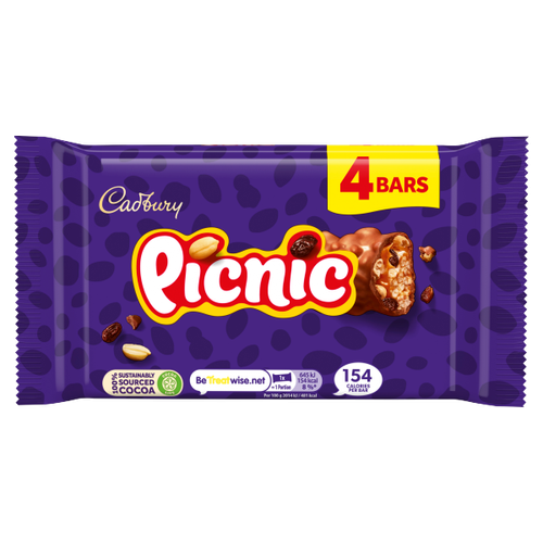 Barre chocolatée Cadbury Picnic, paquet de 4 x 128 g