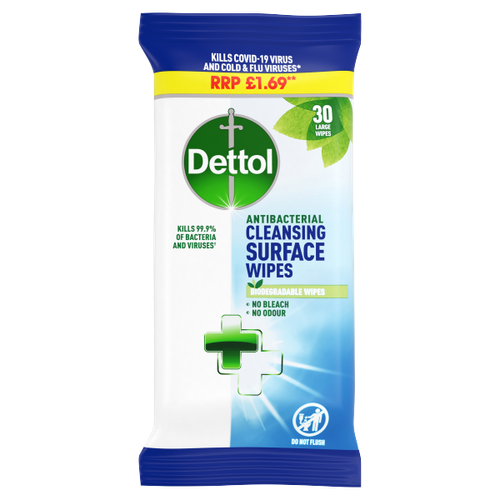 Lingettes Nettoyantes Antibactériennes pour Surfaces Dettol, 30 Lingettes