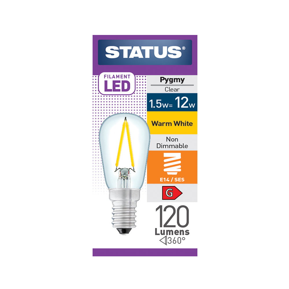 1.5w = 12w = 250 lumens - Status - Filament LED - Pygmy - S26 - SES - Clear - Warm White - 1pk