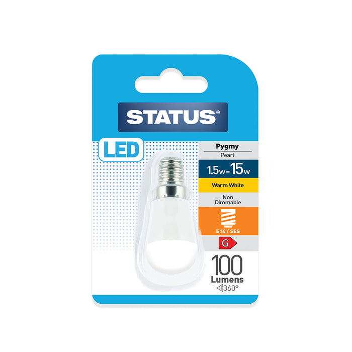 1.5w = 15w = 100 lumens - Pygmy/Fridge - E14 - Pearl - 1 pk