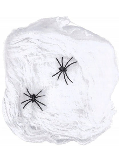 Artificial White Spider Web Decoration Halloween Ornament Net + 2 Spiders 60g