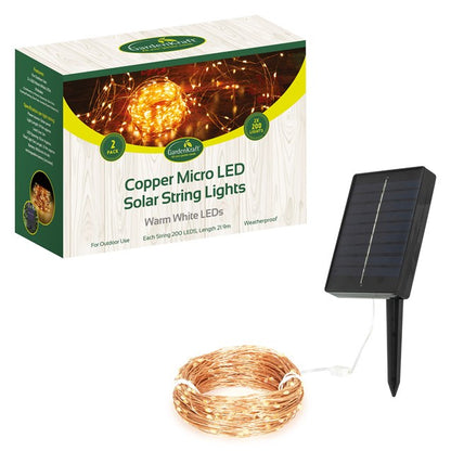 2pk 200 Micro Copper Solar LED Lights Warm White