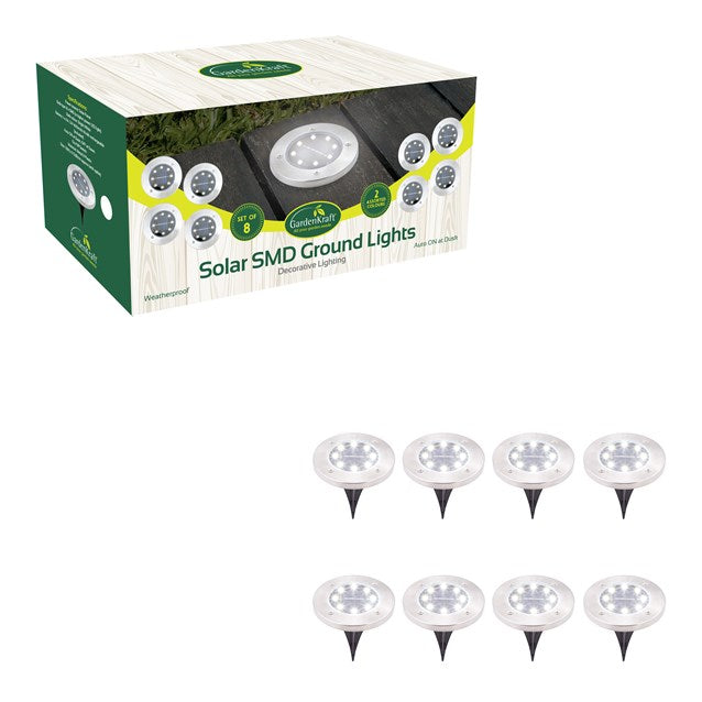 8PK S/S Solar Ground Light-Bright White