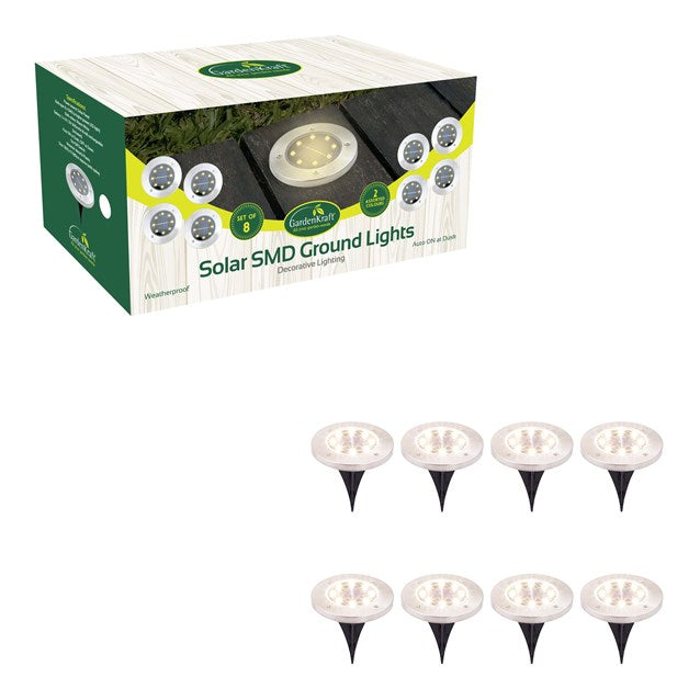 8PK S/S Solar Ground Light-Warm White