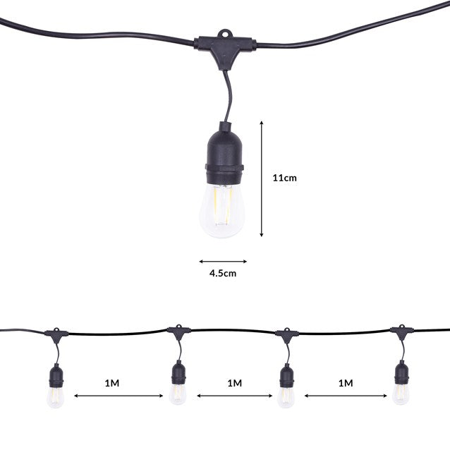 Guirlande lumineuse de fête 2 ampoules E27 style 15, blanc chaud