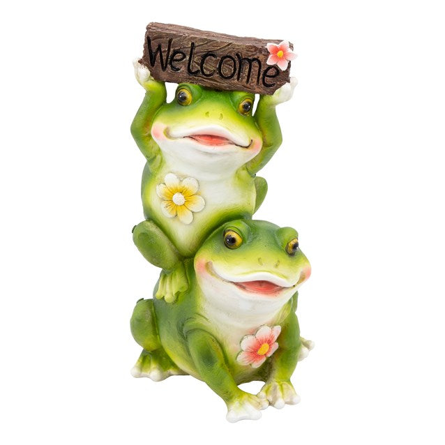 Cute couple Frog with Welcome Sign Garden Ornament