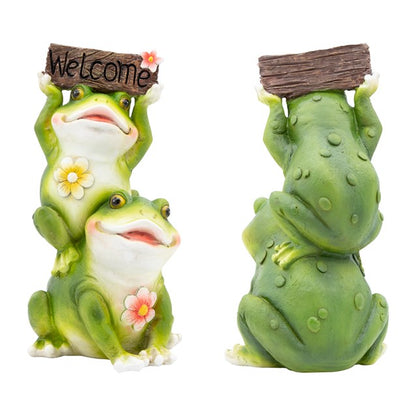 Cute couple Frog with Welcome Sign Garden Ornament