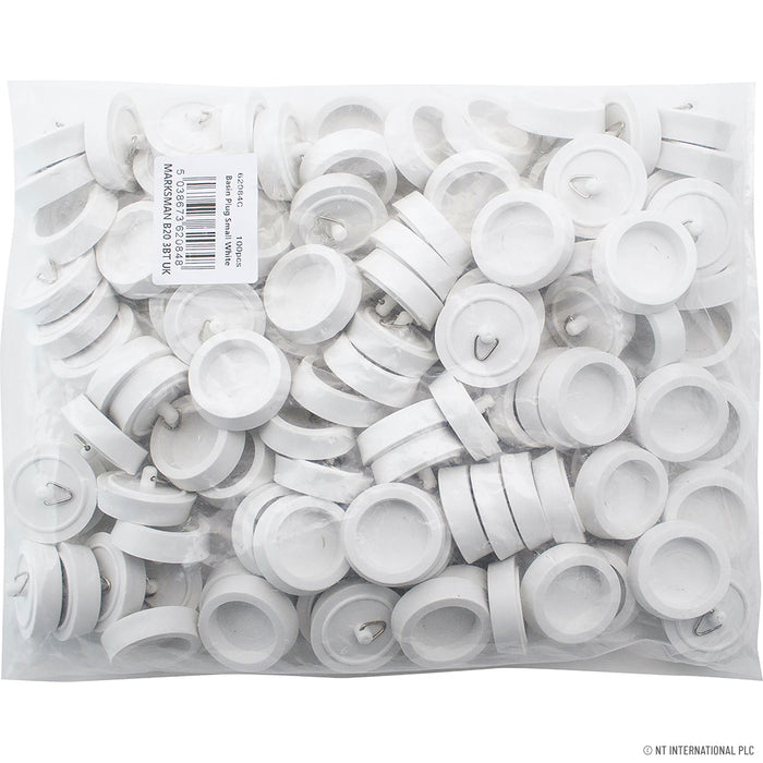 Set of 100 Small White Basin Plugs - Bulk Pack for Drain Sealing - High-Quality Bathroom Accessories