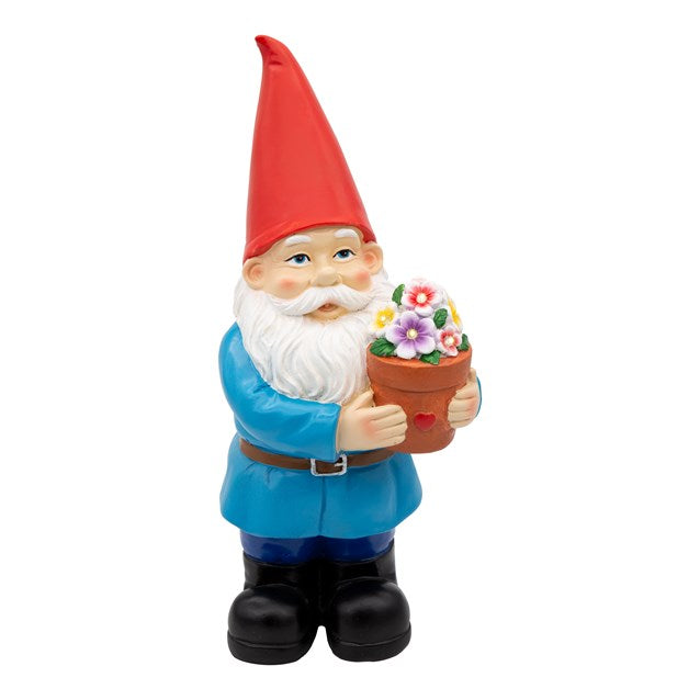 Gnome With Flower Pot Solar Light Garden Ornament