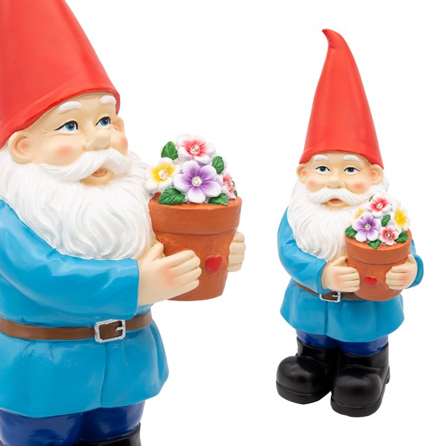 Gnome With Flower Pot Solar Light Garden Ornament