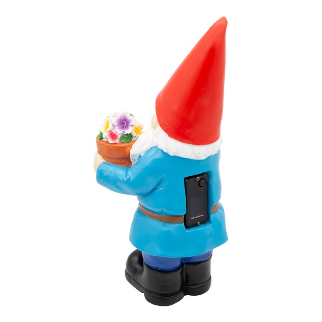 Gnome With Flower Pot Solar Light Garden Ornament