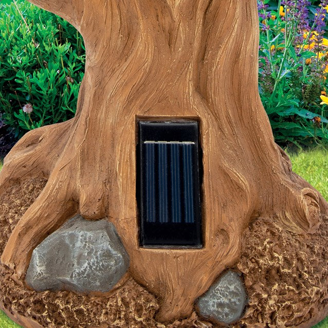 Bain d'oiseaux hibou avec lumière solaire