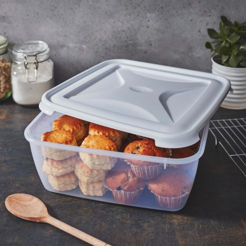 Cuisine 10L Large Square Food Box & Lid Clear/Ice White